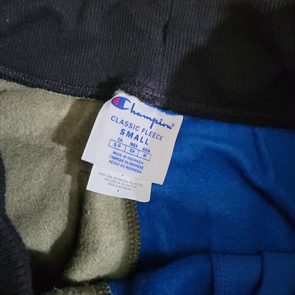 Champion Reverse Weave Patchwork Joggers Pants Black Blue Fleece Men's Size S - Picture 3 of 8